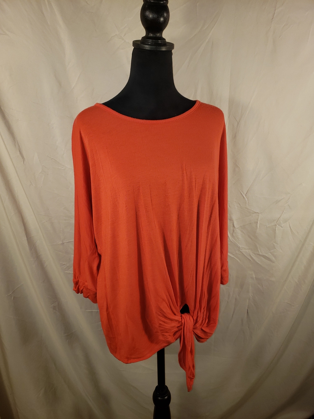 Women's Bobeau Coral/Orange Knot-Front Boatneck Top - XL
